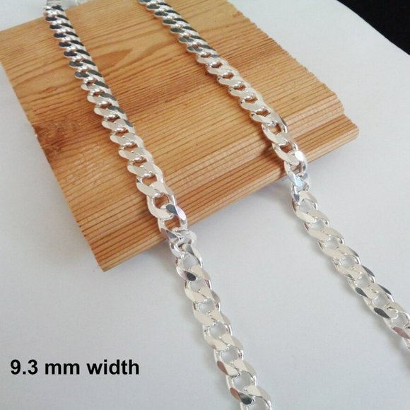Solid THICK Heavy 9.3mm Curb Chain 24", 925 ITALY Sterling Silver Curb Chain - Picture 2 of 3